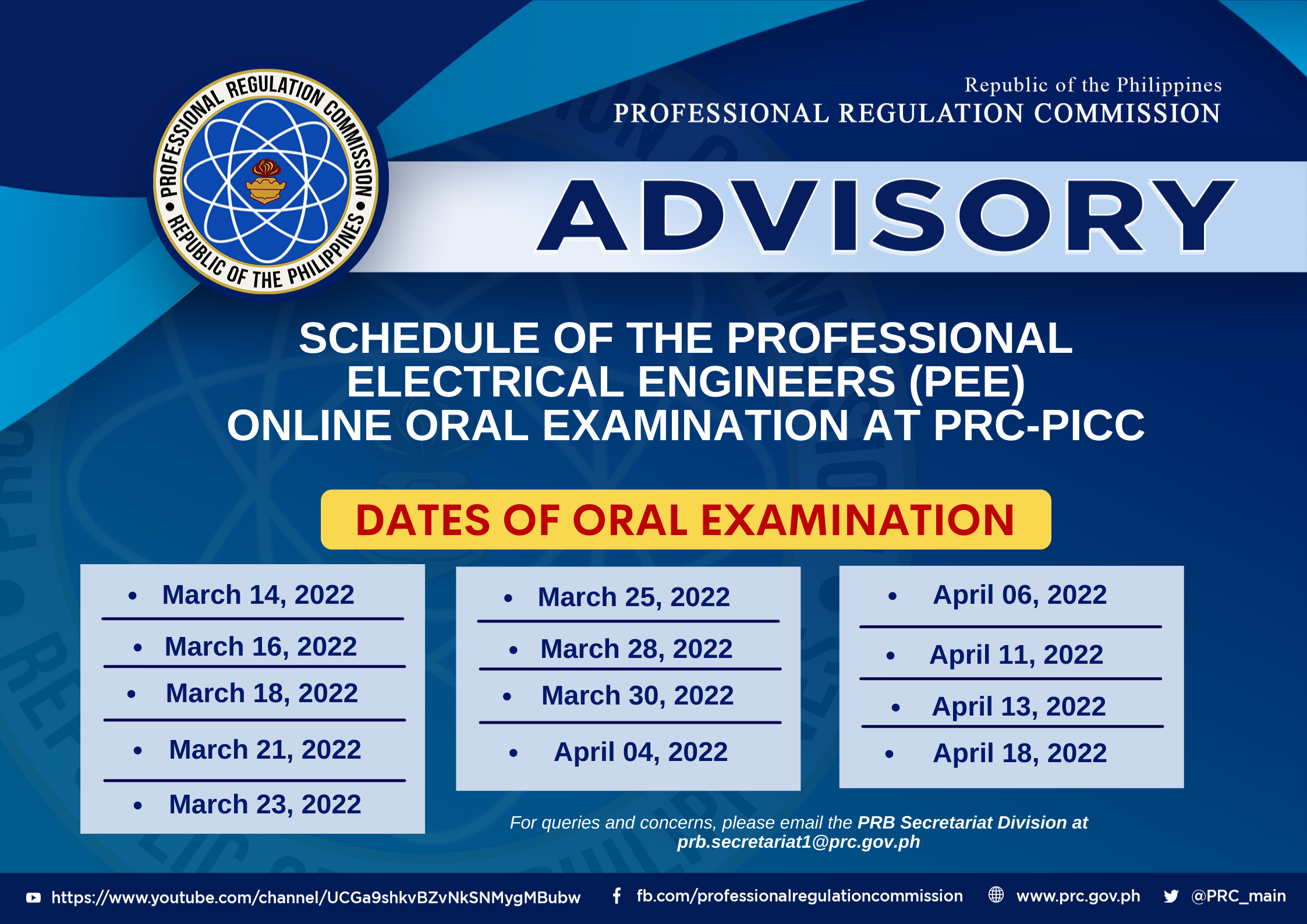 Schedule of the Professional Electrical Engineers Online Oral